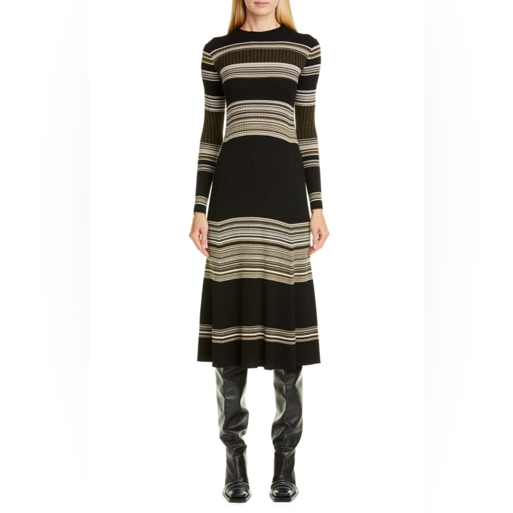Proenza Schouler Stripe Long Sleeve Merino Wool Blend Sweater Dress